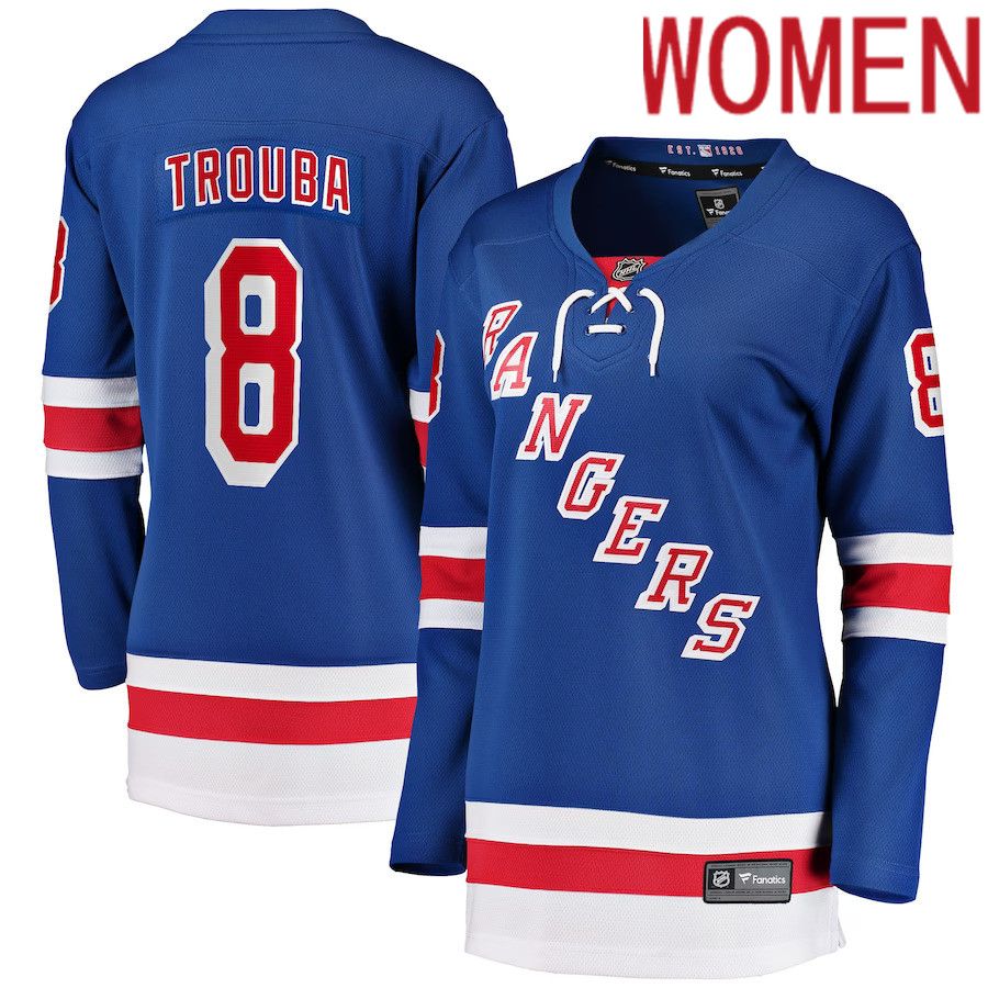 Women New York Rangers #8 Jacob Trouba Fanatics Branded Blue Home Breakaway NHL Jersey->women nhl jersey->Women Jersey